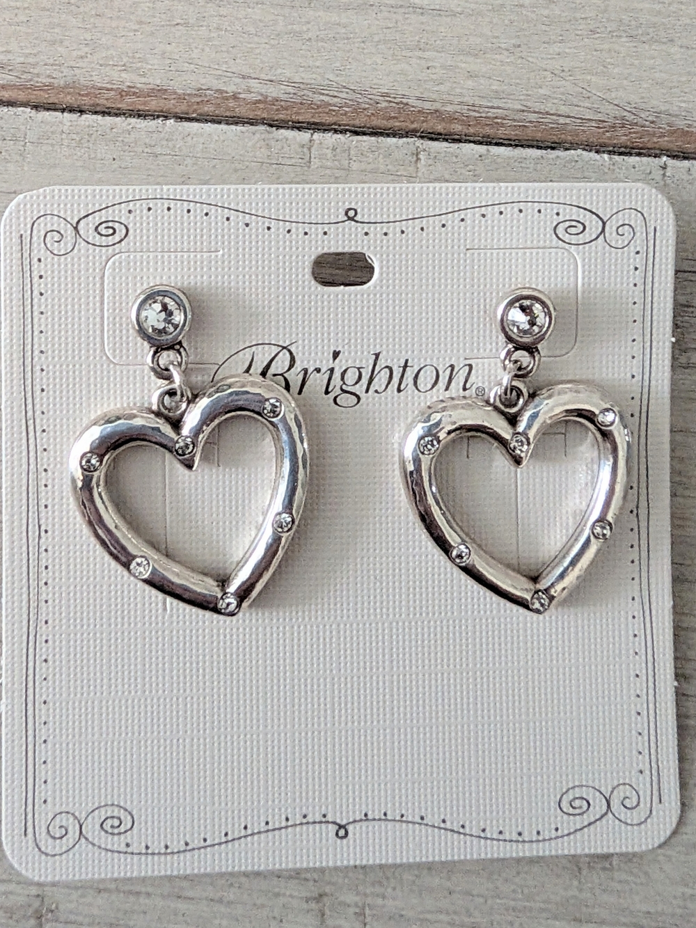 Brighton Silver Open Heart Dangle Earrings with Crystal Accents